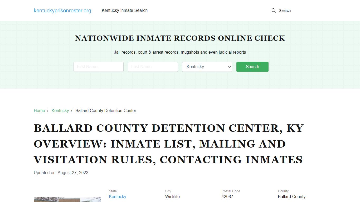 Ballard County Detention Center, KY: Offender Search, Visitation ...